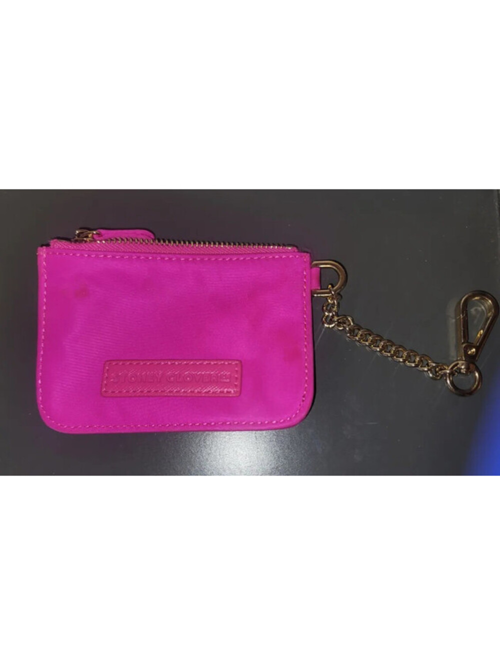 STONEY CLOVER LANE FUCHSIA CARD HOLDER KEYCHAIN WALLET GOLD HARDWARE